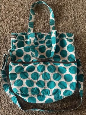 thirty-one Teal and White Polka Dot Retro Metro Canvas Tote